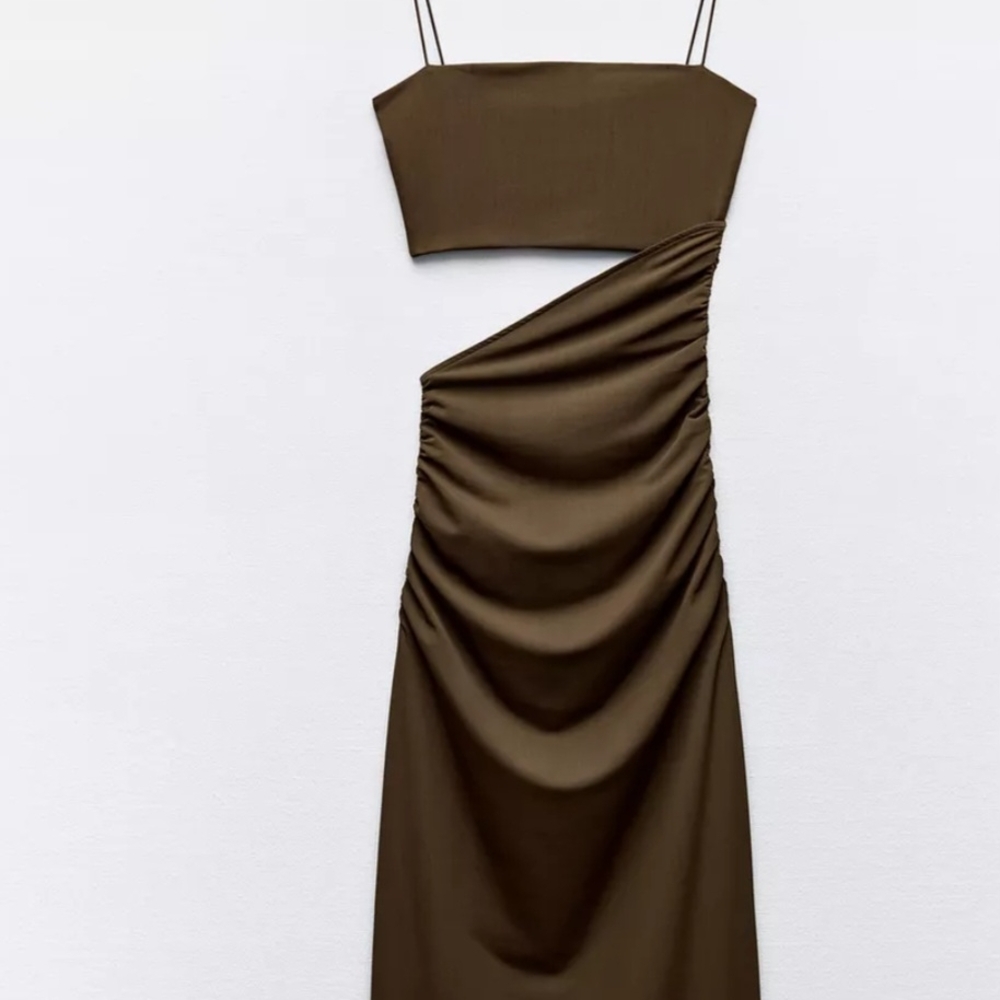 Elegant Brown Ruched Dress